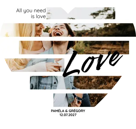 Étiquette personnalisée mariage cœur, design photo love rayé