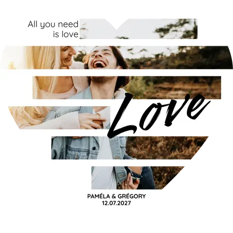 Étiquette personnalisée mariage cœur, design photo love rayé