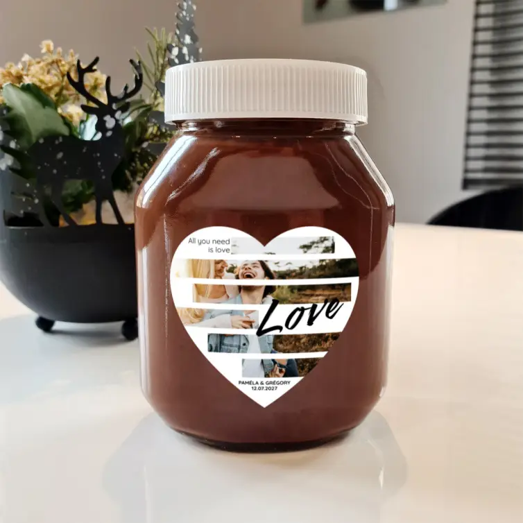 Étiquette personnalisée mariage cœur, design photo Love rayé