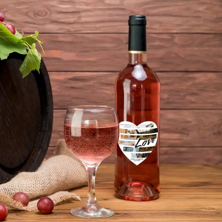 Étiquette personnalisée mariage cœur, design photo Love rayé