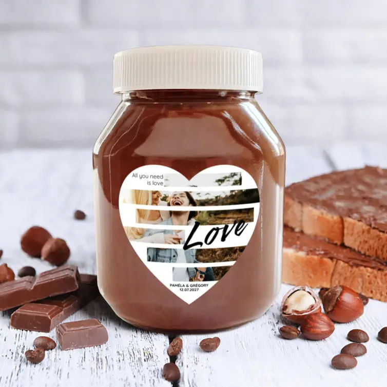 Étiquette personnalisée mariage cœur, design photo Love rayé