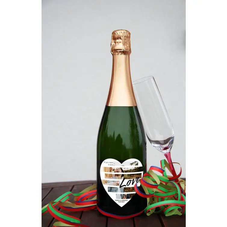 Étiquette personnalisée mariage cœur, design photo Love rayé