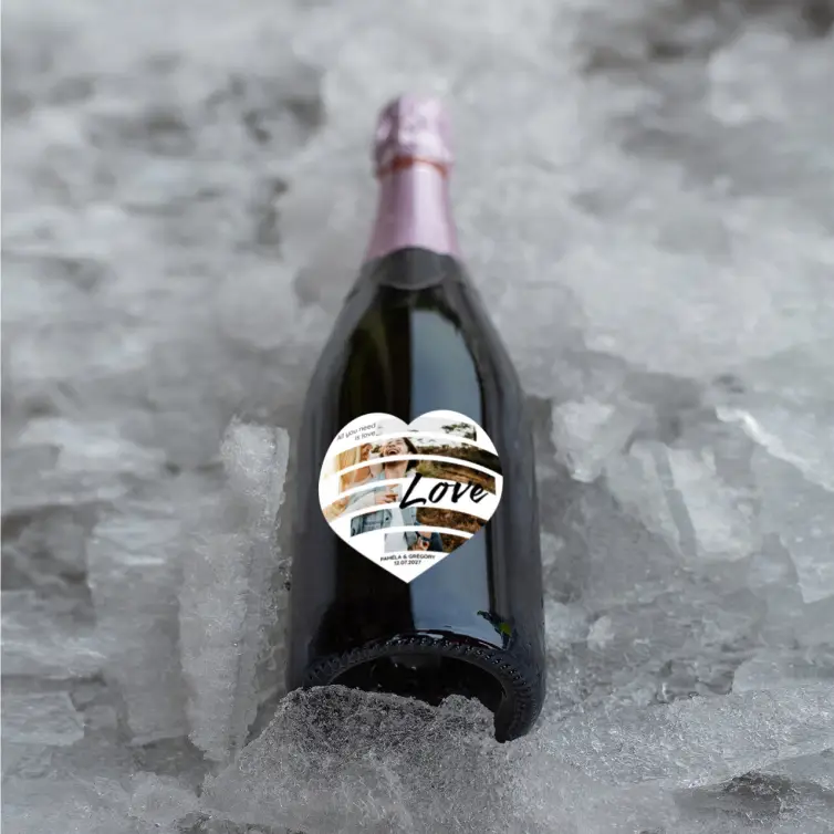 Étiquette personnalisée mariage cœur, design photo Love rayé