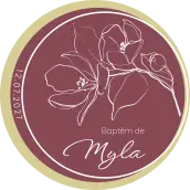 Étiquette personnalisée ronde baptême, motif floral élégant