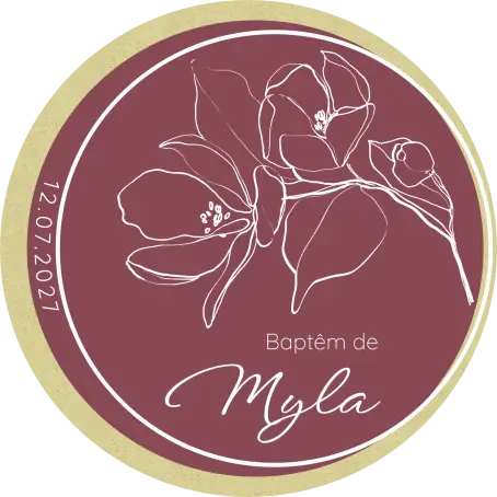 Étiquette personnalisée ronde baptême, motif floral élégant