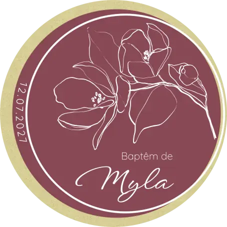 Étiquette personnalisée ronde baptême, motif floral élégant