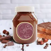 Custom round christening label, elegant floral motif