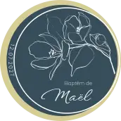 Étiquette personnalisée ronde baptême garçon, motif floral raffiné