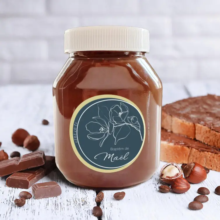 Étiquette personnalisée ronde baptême garçon, motif floral raffiné