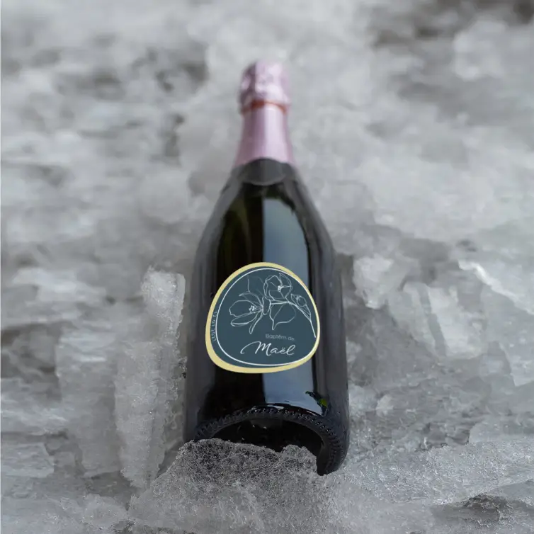 Étiquette personnalisée ronde baptême garçon, motif floral raffiné