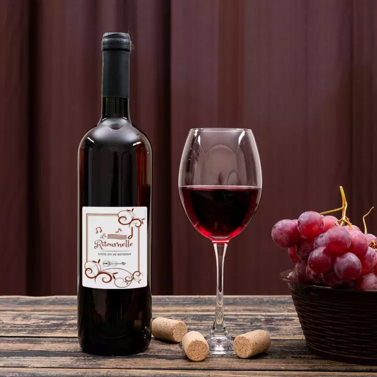 Étiquette personnalisée pour bouteille de vin – Design musical élégant pour vin de Bordeaux