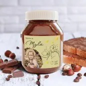 Étiquette personnalisée baptême fille, motif floral et photo, fond naturel