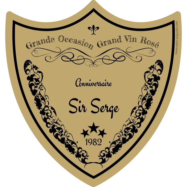 Étiquette personnalisée anniversaire, forme blason emblématique style grand cru
