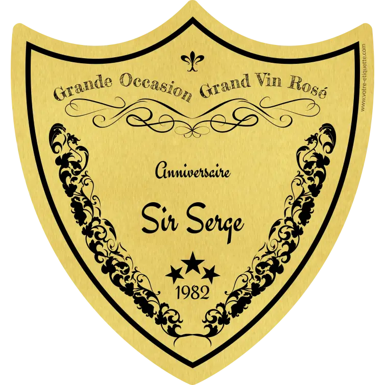 Étiquette personnalisée anniversaire, forme blason grand cru sur or brossé