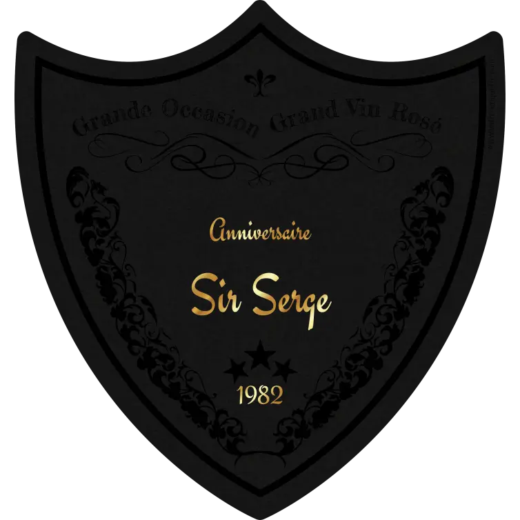 Custom birthday label, matte black shield, grand cru design