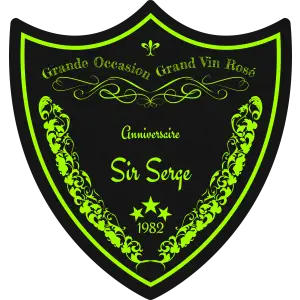 custom birthday label, matte black shield, neon green grand cru