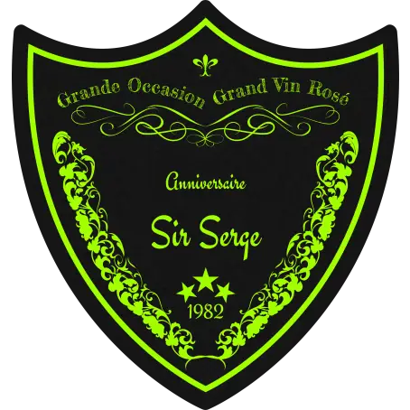 Étiquette personnalisée anniversaire blason, noir mat & vert fluo, style grand cru