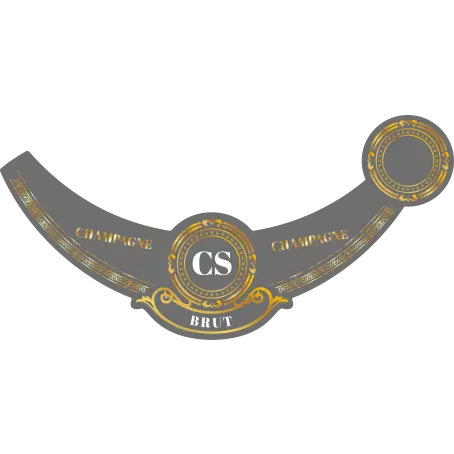 Étiquette personnalisée collerette champagne, design or et argent