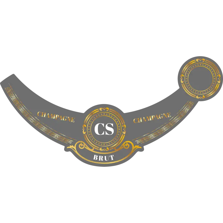 Étiquette personnalisée collerette champagne, design or et argent