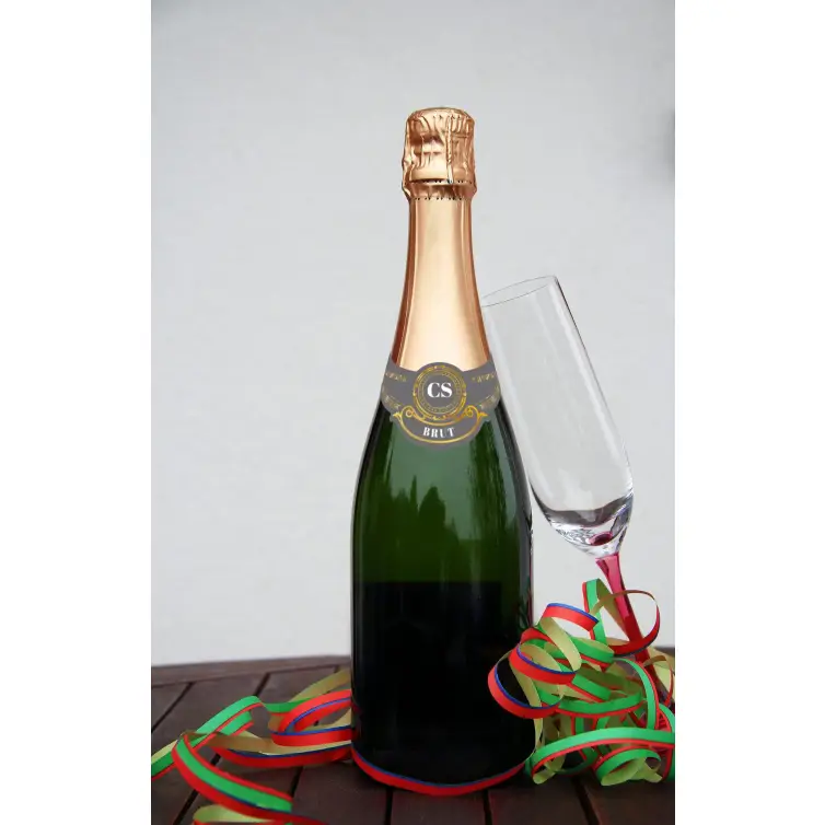 Étiquette personnalisée collerette champagne, design or et argent