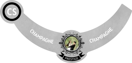 Étiquette personnalisée collerette champagne, design argent brossé avec photo