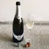 Custom champagne neck label, brushed silver design with photo