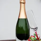 Custom champagne neck label, brushed silver design with photo