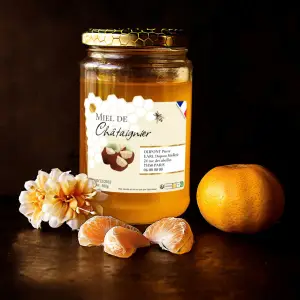 custom chestnut honey label, hexagonal design