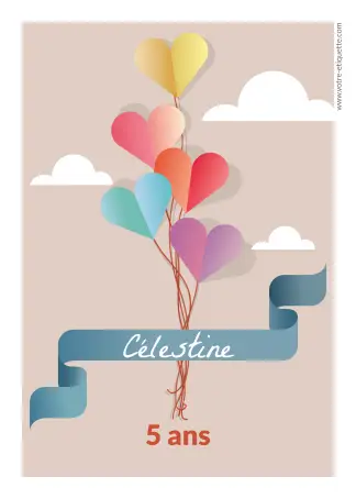 Étiquette personnalisée anniversaire enfant – ballons en forme de cœur pour une fête inoubliable