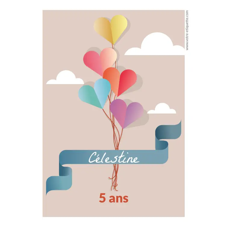 Étiquette personnalisée anniversaire enfant – Ballons en forme de cœur pour une fête inoubliable