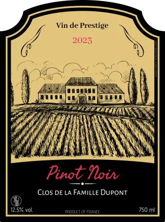 Custom wine label for red wine, estate illustration, classic style