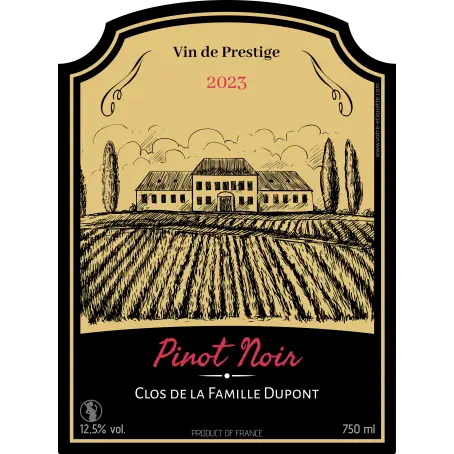 Custom wine label for red wine, estate illustration, classic style
