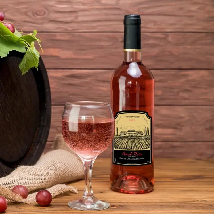 Custom wine label for red wine, estate illustration, classic style