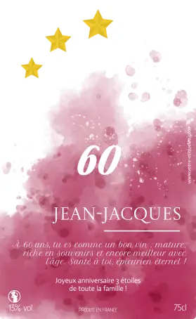 Étiquette personnalisée anniversaire, design aquarelle étoiles, support transparent