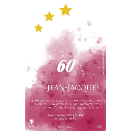 Étiquette personnalisée anniversaire, design aquarelle étoiles, support transparent