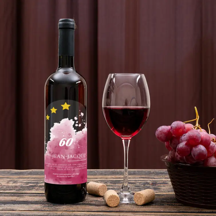 Étiquette personnalisée anniversaire, design aquarelle étoiles, support transparent