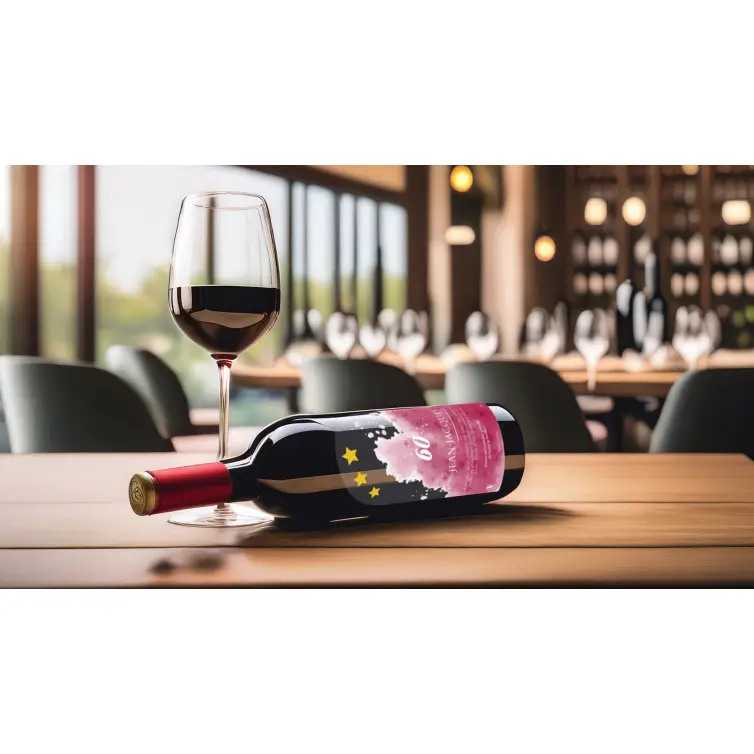 Étiquette personnalisée anniversaire, design aquarelle étoiles, support transparent