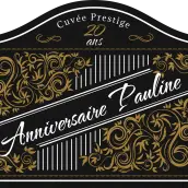 Custom birthday label, gold baroque on matte black