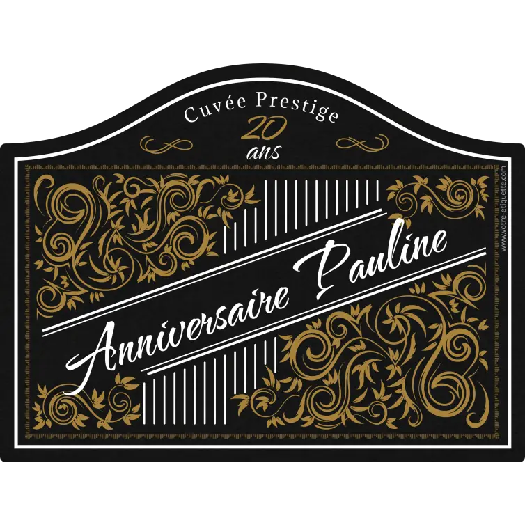 Custom birthday label, gold baroque on matte black