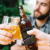 Custom birthday label, gold baroque on matte black