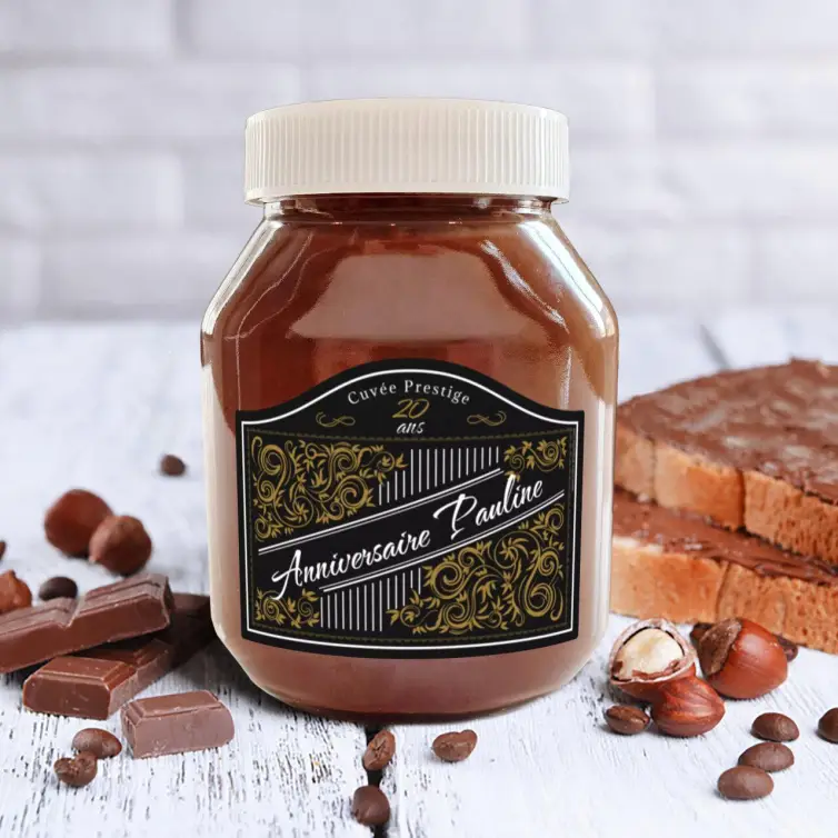 Custom birthday label, gold baroque on matte black