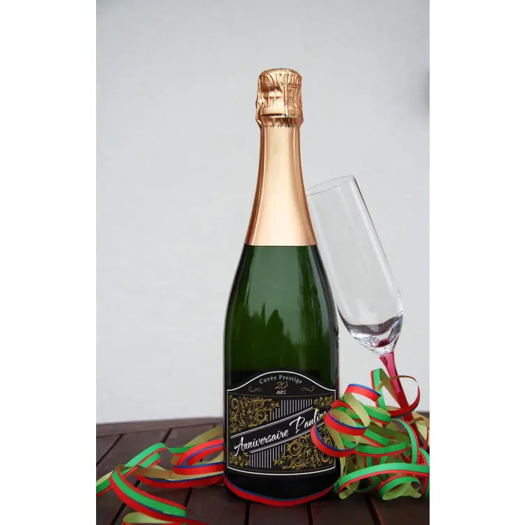 Custom birthday label, gold baroque on matte black