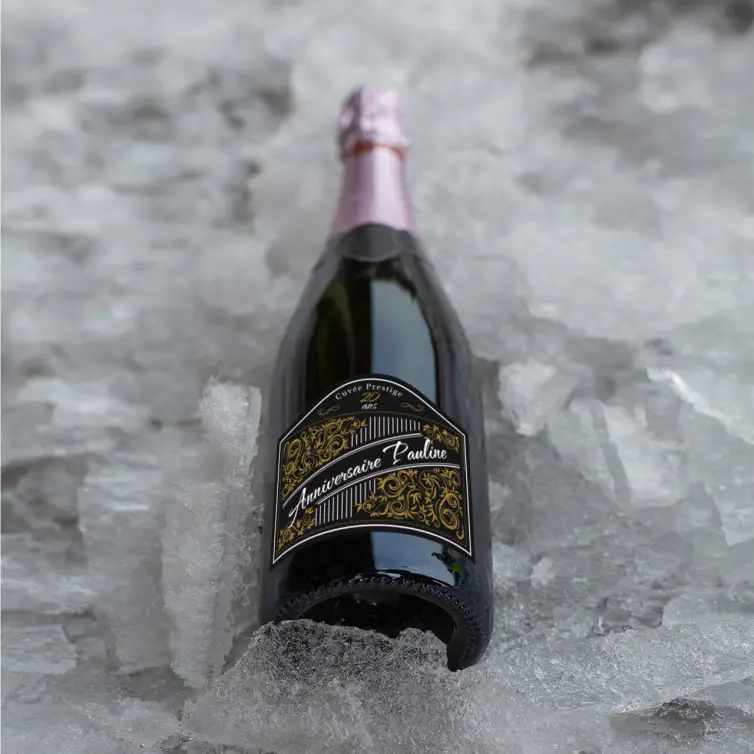 Custom birthday label, gold baroque on matte black