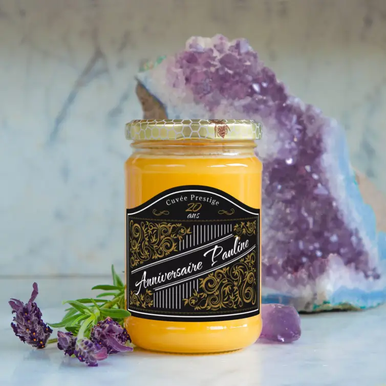 Custom birthday label, gold baroque on matte black