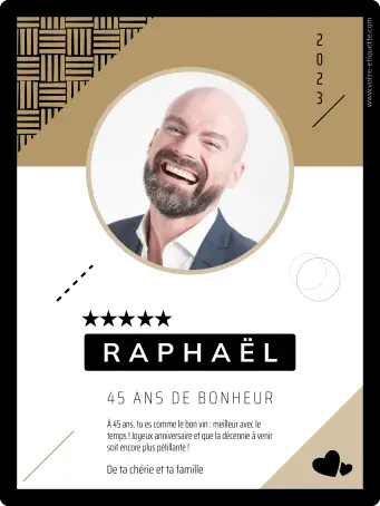 Étiquette personnalisée anniversaire, design graphique moderne avec photo