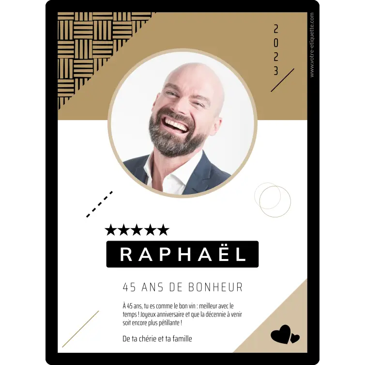 Étiquette personnalisée anniversaire, design graphique moderne avec photo