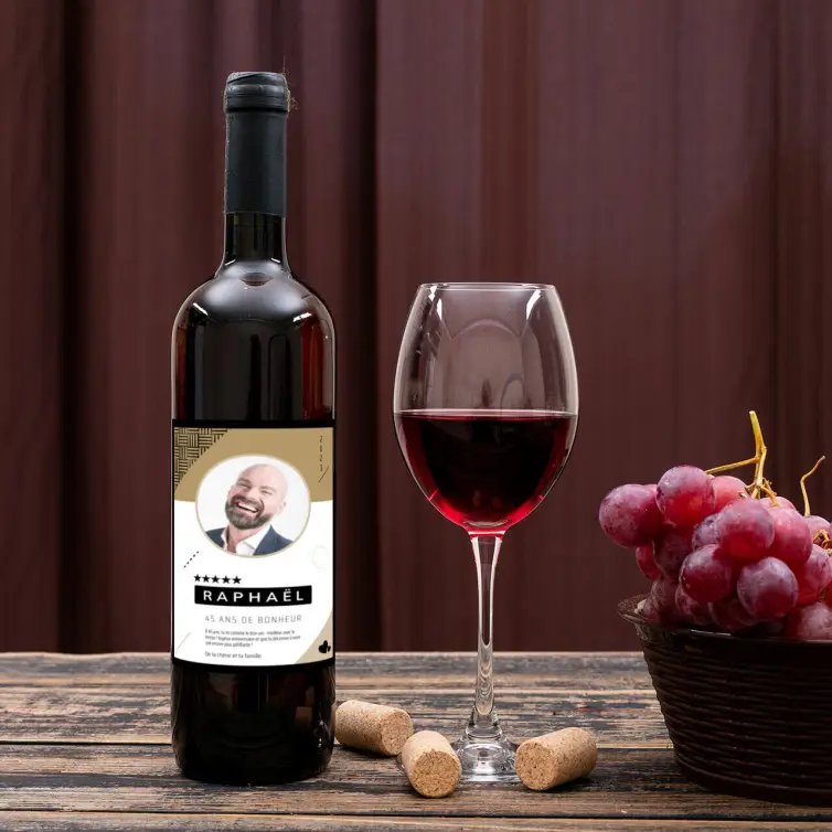 Étiquette personnalisée anniversaire, design graphique moderne avec photo