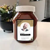 Étiquette personnalisée anniversaire, design graphique moderne avec photo