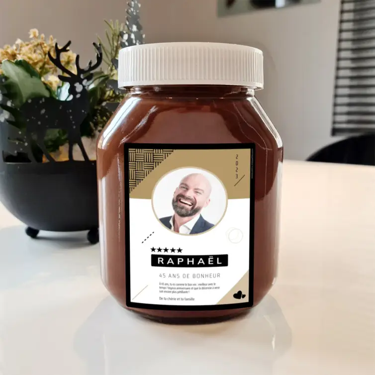 Étiquette personnalisée anniversaire, design graphique moderne avec photo