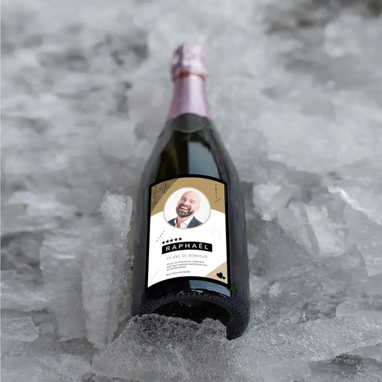 Étiquette personnalisée anniversaire, design graphique moderne avec photo